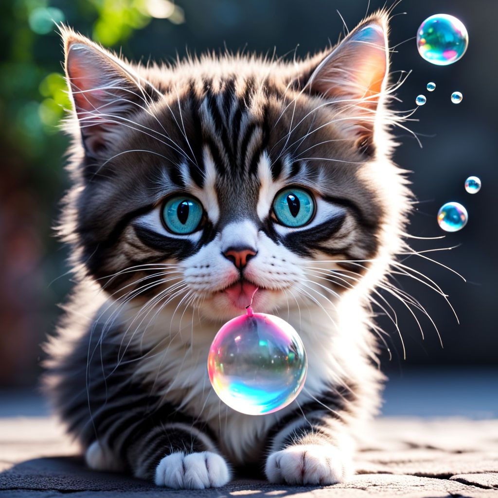 cat and soap bubbles