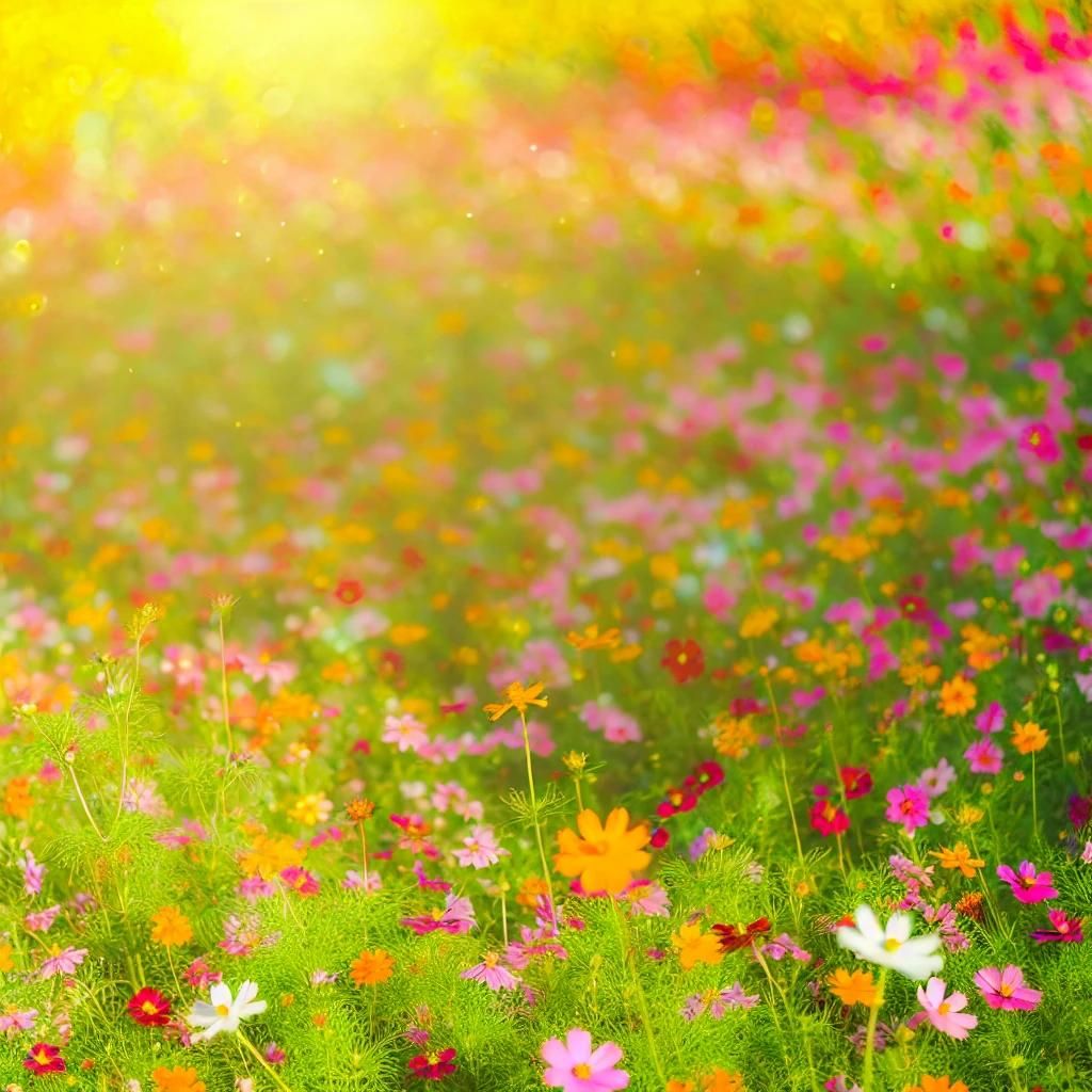 A vibrant flower meadow in spring, full of color and life