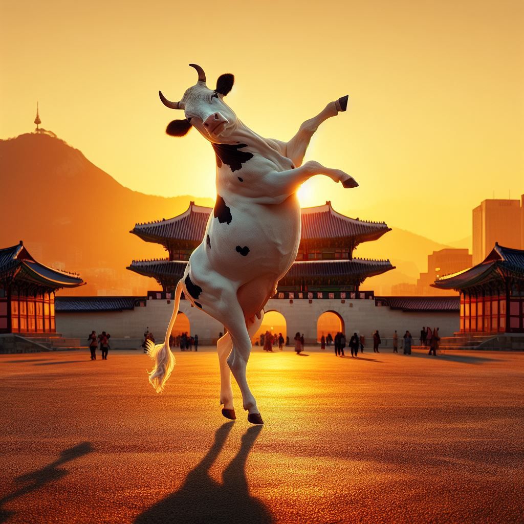 A milk cow dancing at Gyeongbokgung