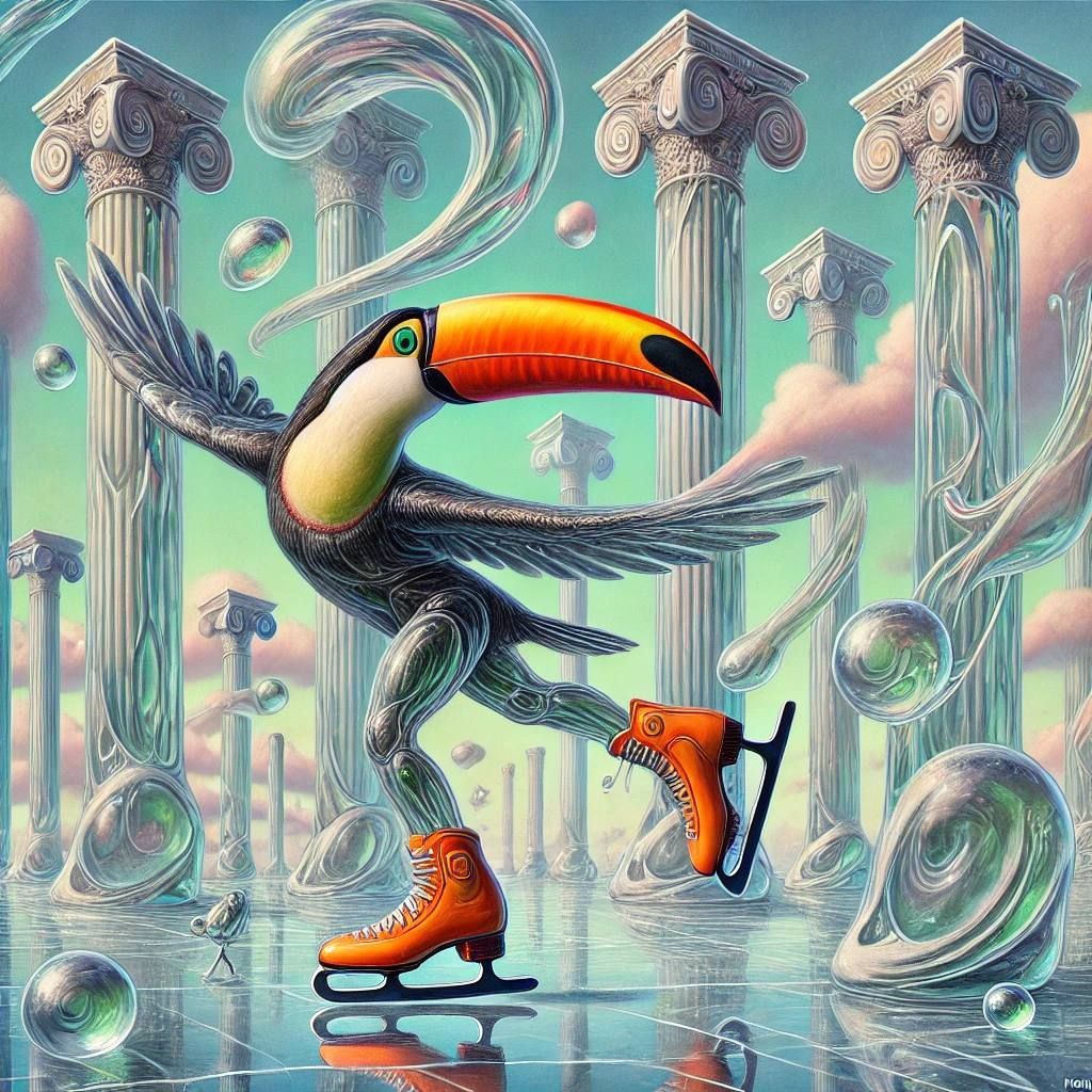 The Surreal Dance of the Toucan Among Frozen Roman Dreams