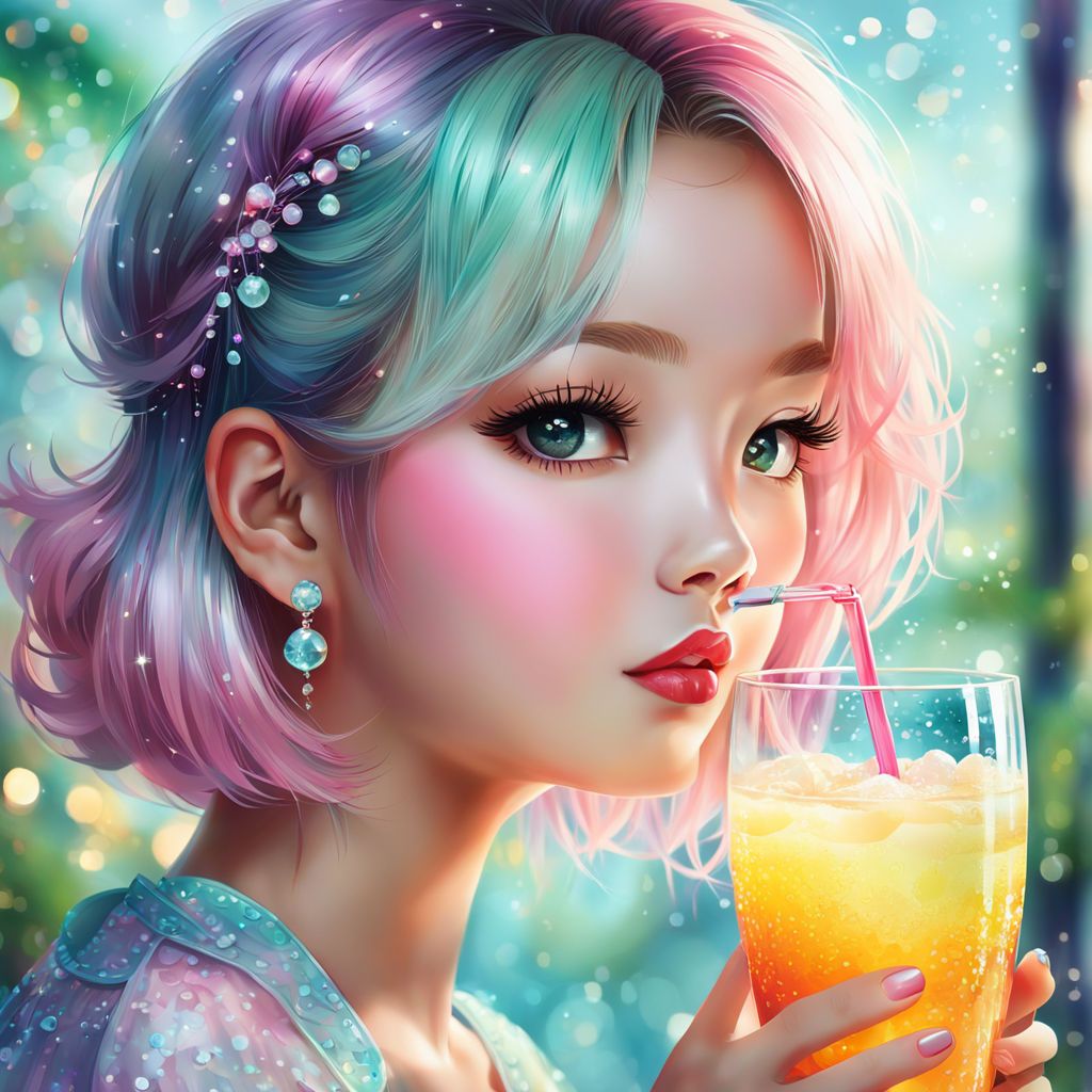 a woman drinking a cold drink(소녀)