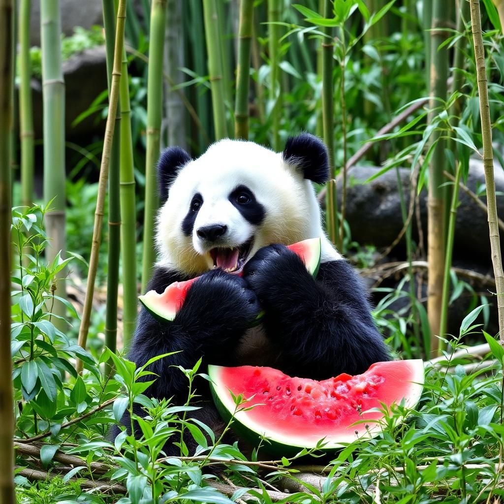 panda and melon