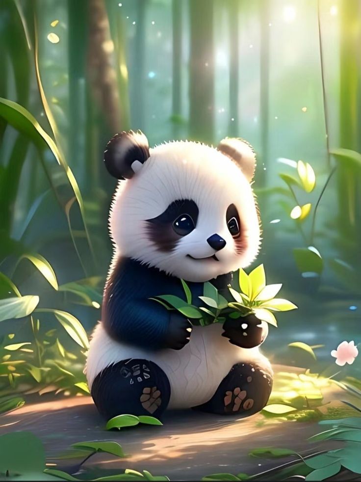 Baby Panda Staring at Leaves