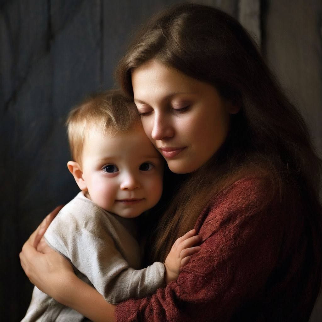 Mom hugs her child