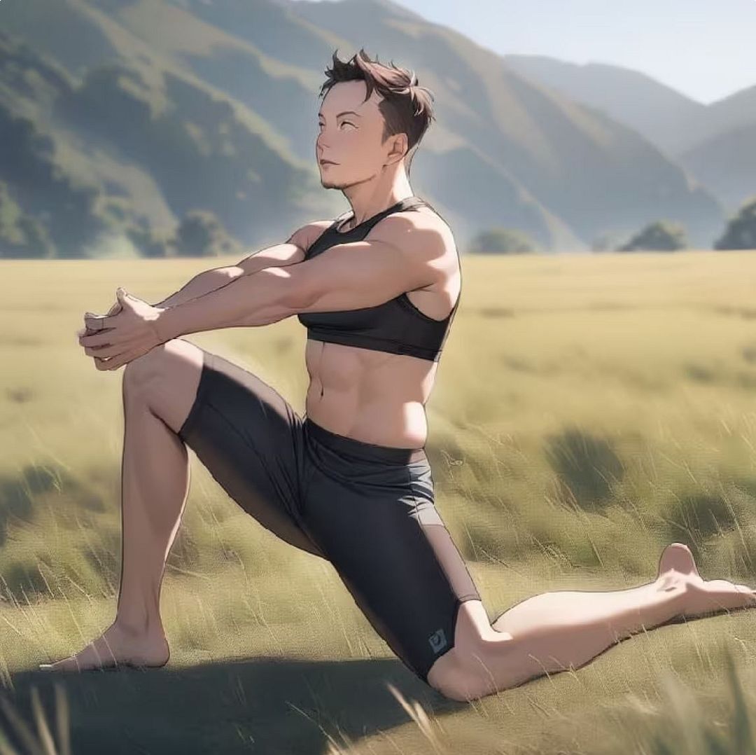 Musk doing yoga in the field