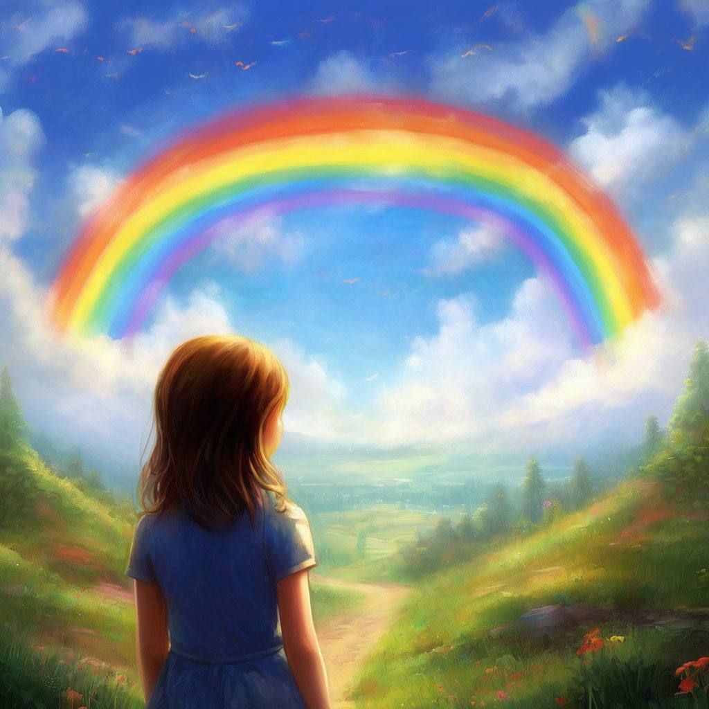 Girl looking at rainbow