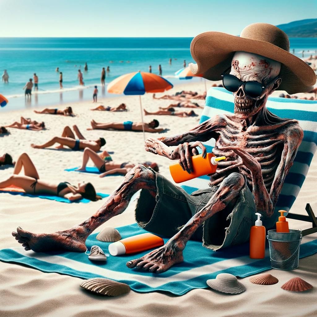 A_zombie_trying_to_sunbathe_and_enjoy_a_day_at_the