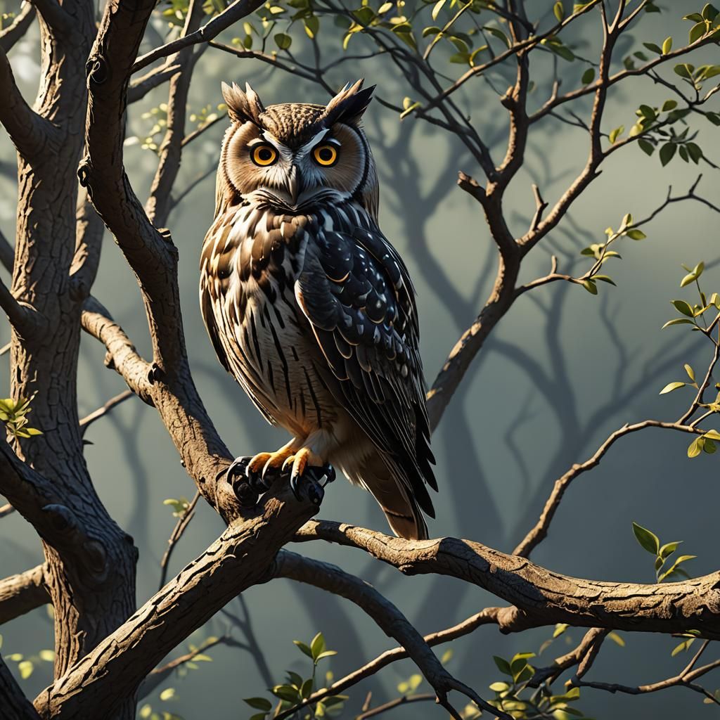 owl sitting on a tree branch