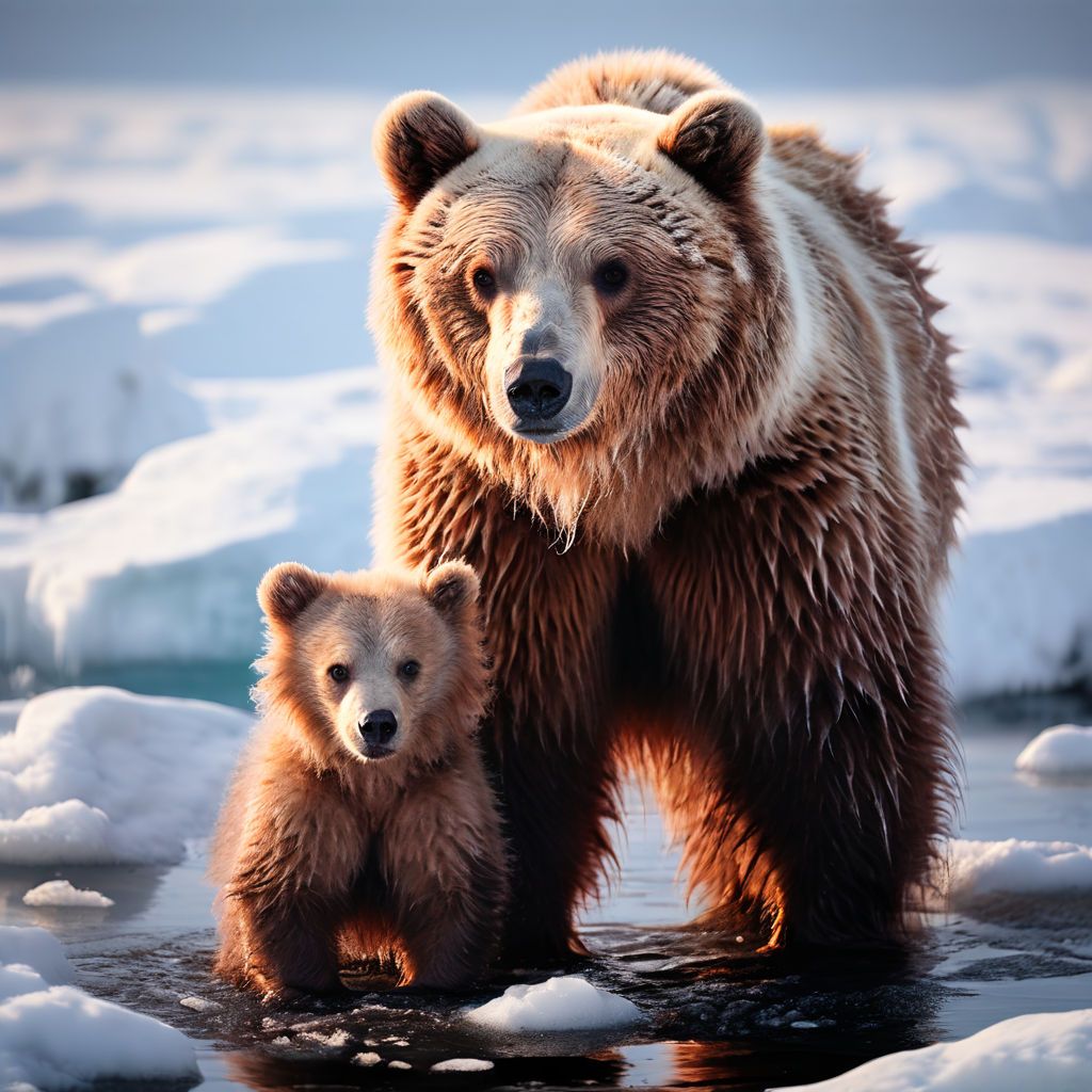 Mother Bear and Baby Bear in the Arctic