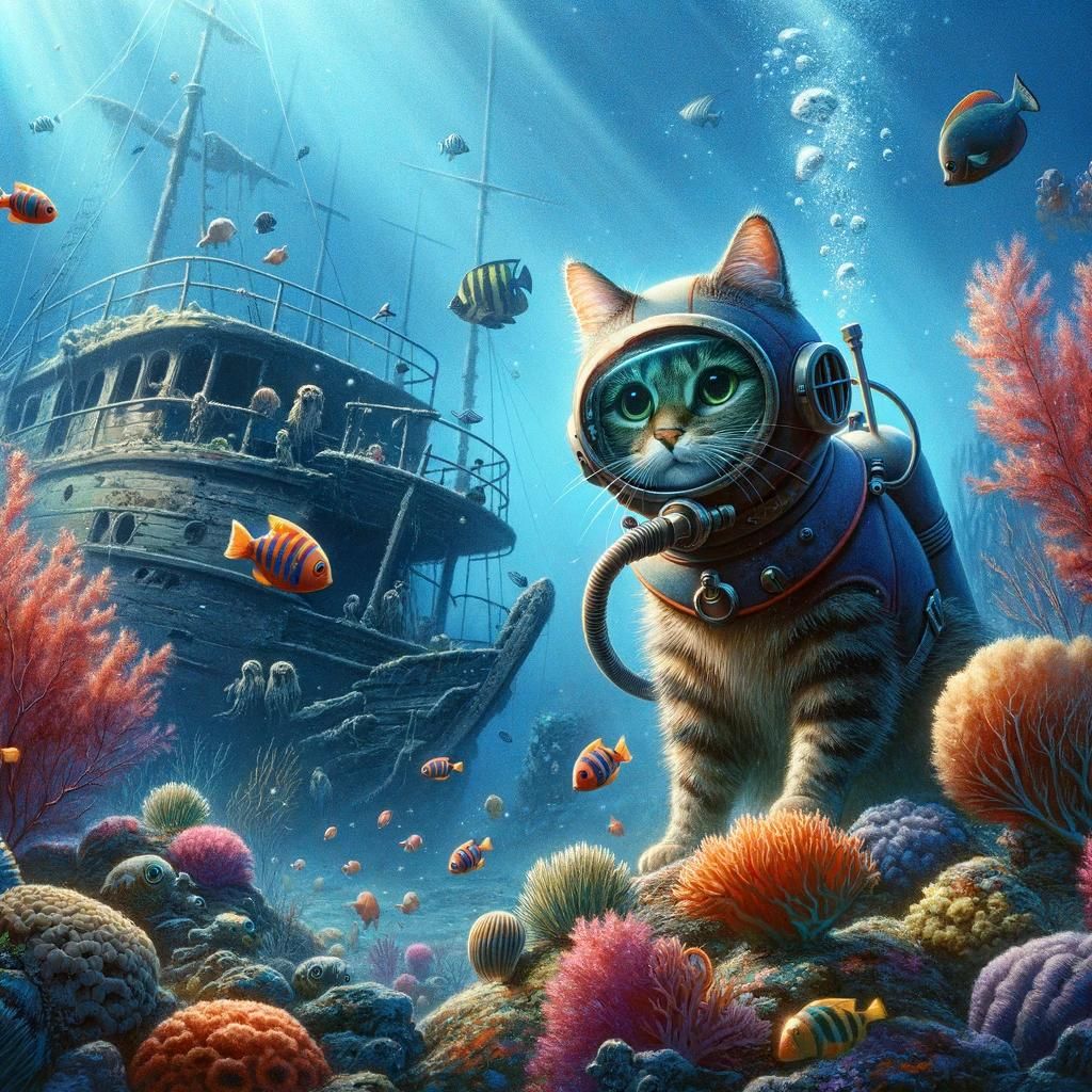 A_cat_adventurer_in_a_diver's_suit,_exploring_a_su