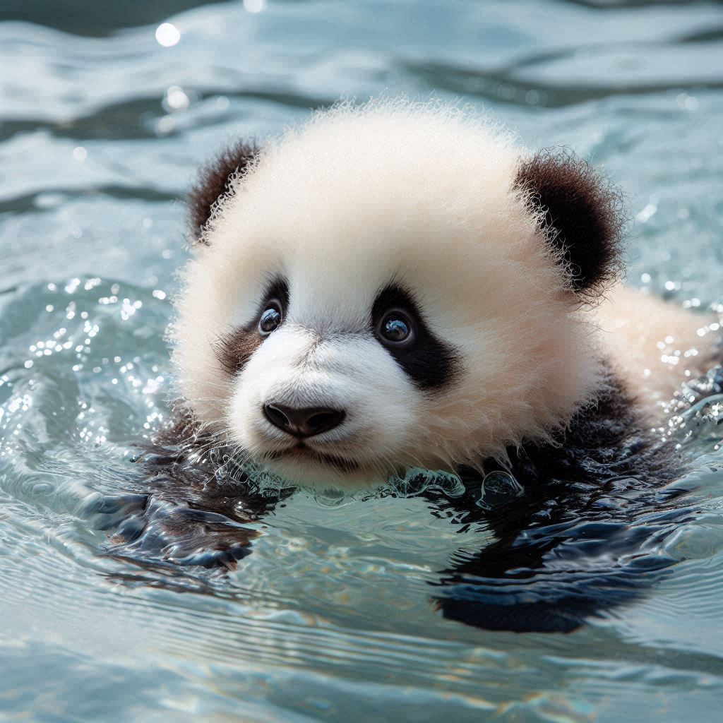 Baby Panda Swimming in the Water