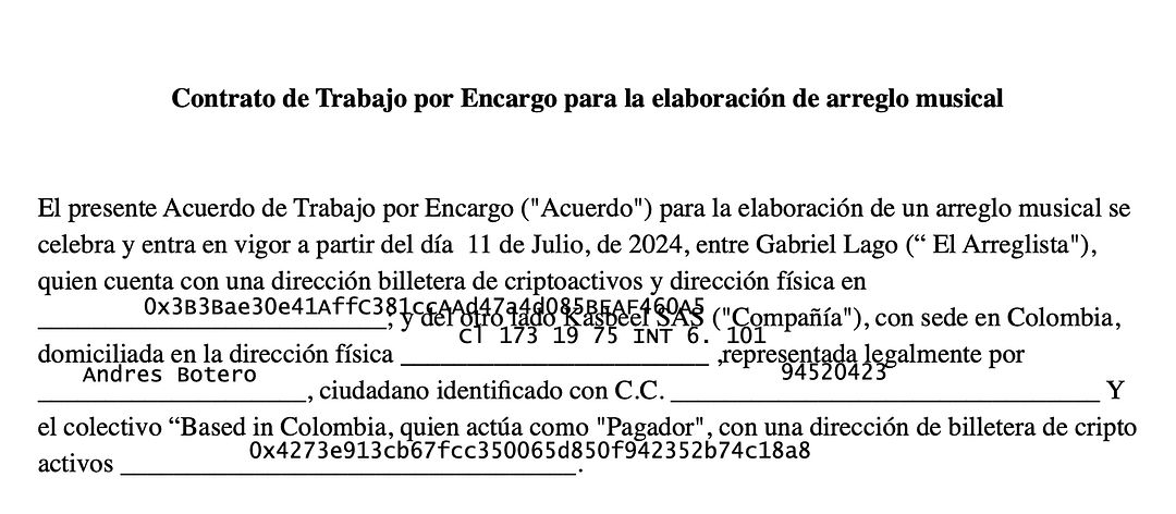 Contrato de Trabajo por Encargo par la elaboración de arreglo musical Zeke