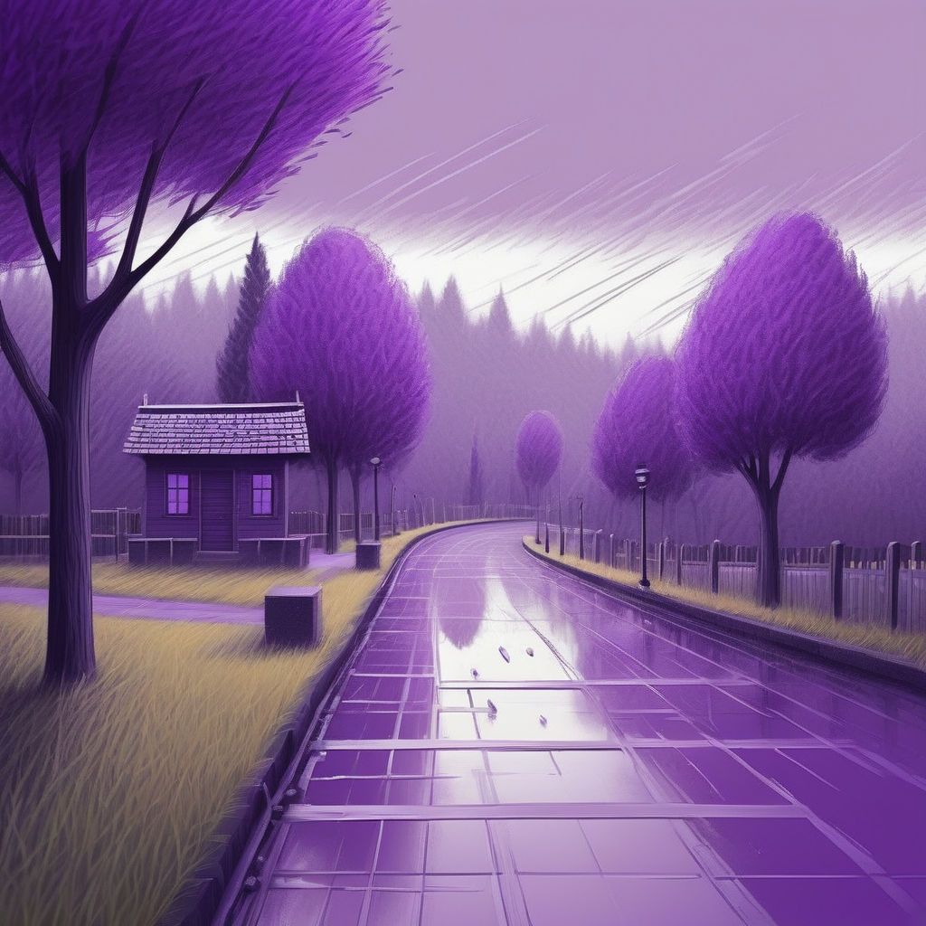 The scenery of the purple streets on a rainy day