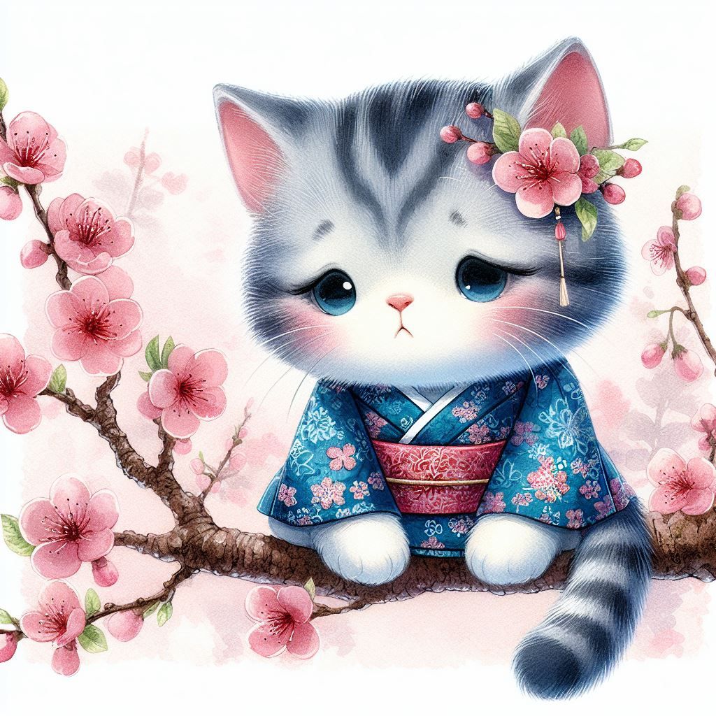 A Cat Sad Because Cherry Blossoms Set