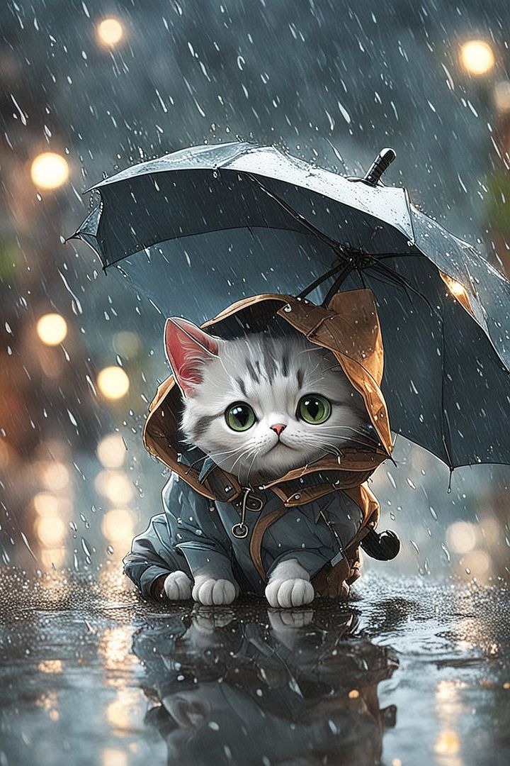 A cute cat in the rain