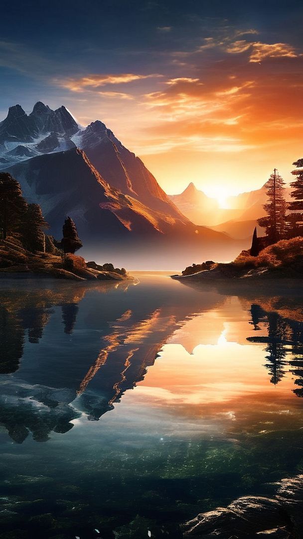 Secluded mountain lake at sunset