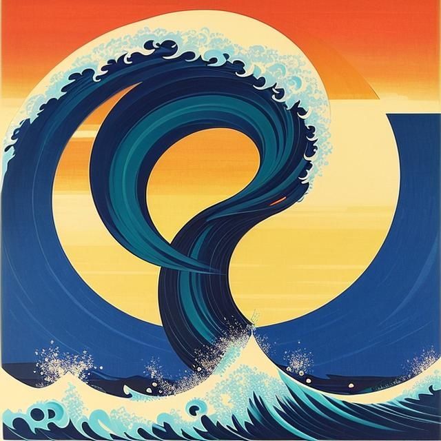 A sunset, wave,  question mark