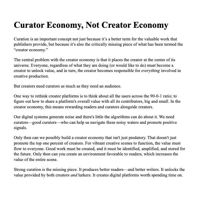 Curator Economy, Not Creator Economy