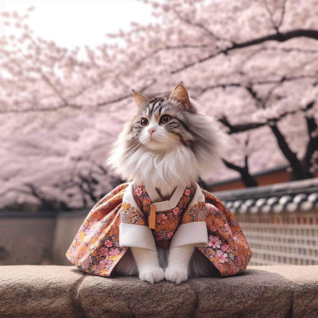 a cat in a hanbok