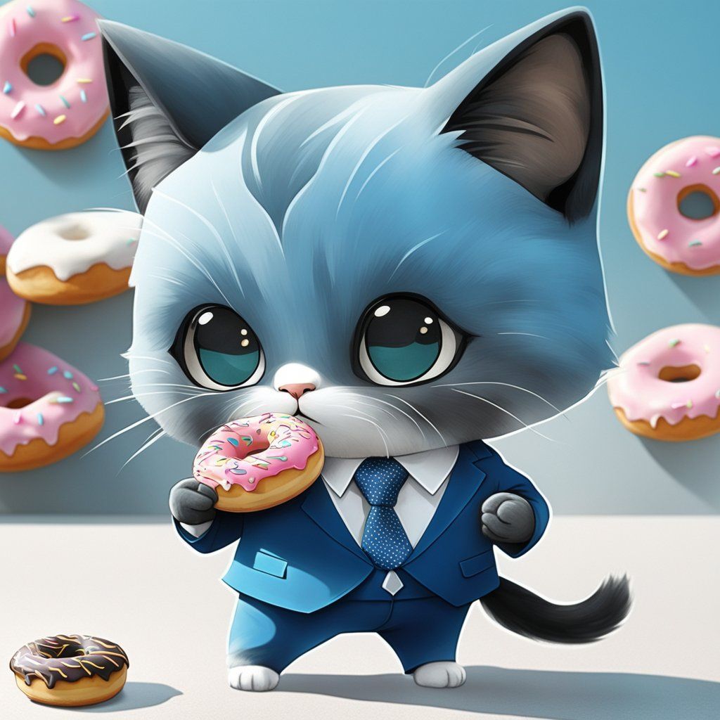 Cat in Blue Suit and Donut