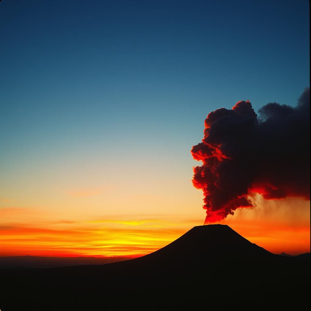 Sunset after volcanic eruption