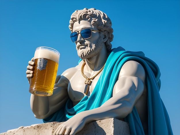 Estatua en vasos con una jarra de cerveza generada por IA