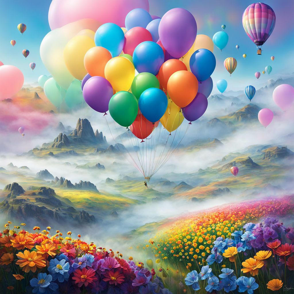 Rainbow Balloons and Foggy Flowers