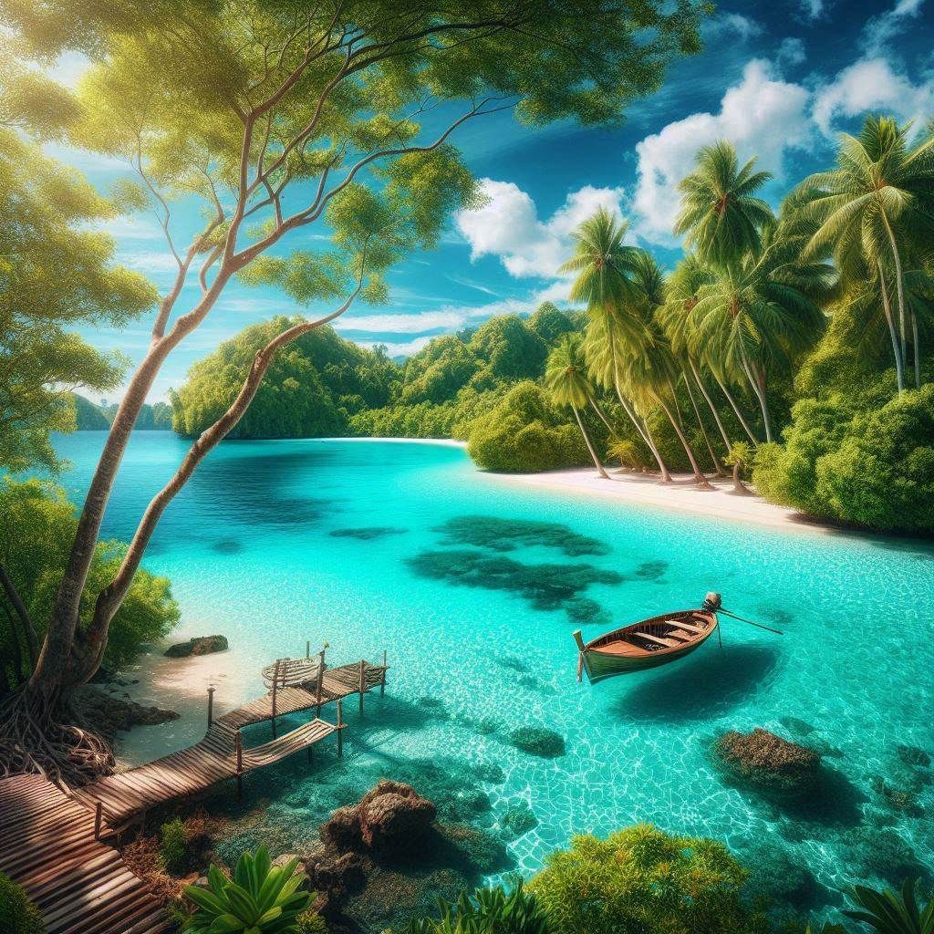 A tropical lagoon with crystal clear water