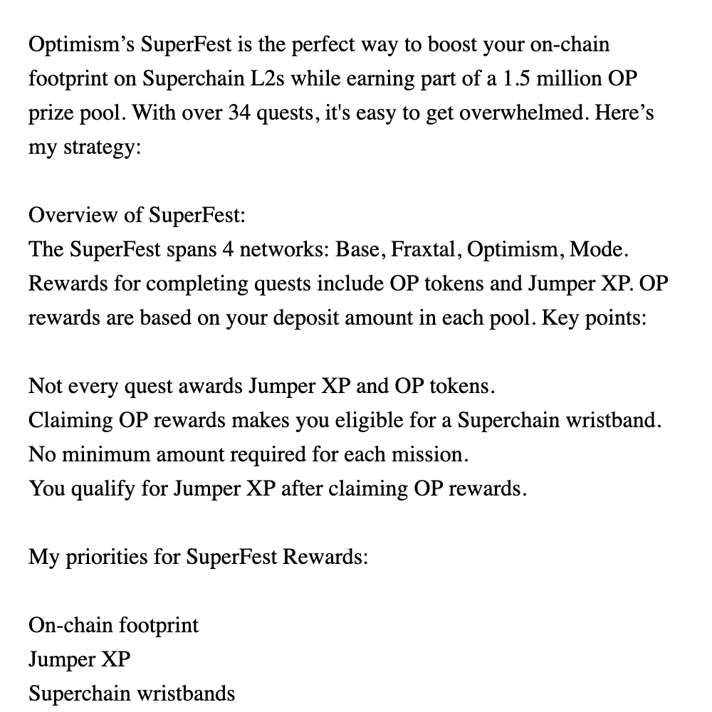 My strategy to maximise capital for the OP SuperFest