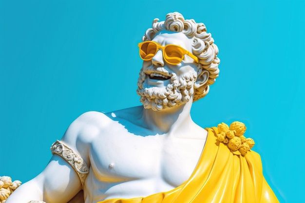 Greek god statue smiling wearing cool sunglasses