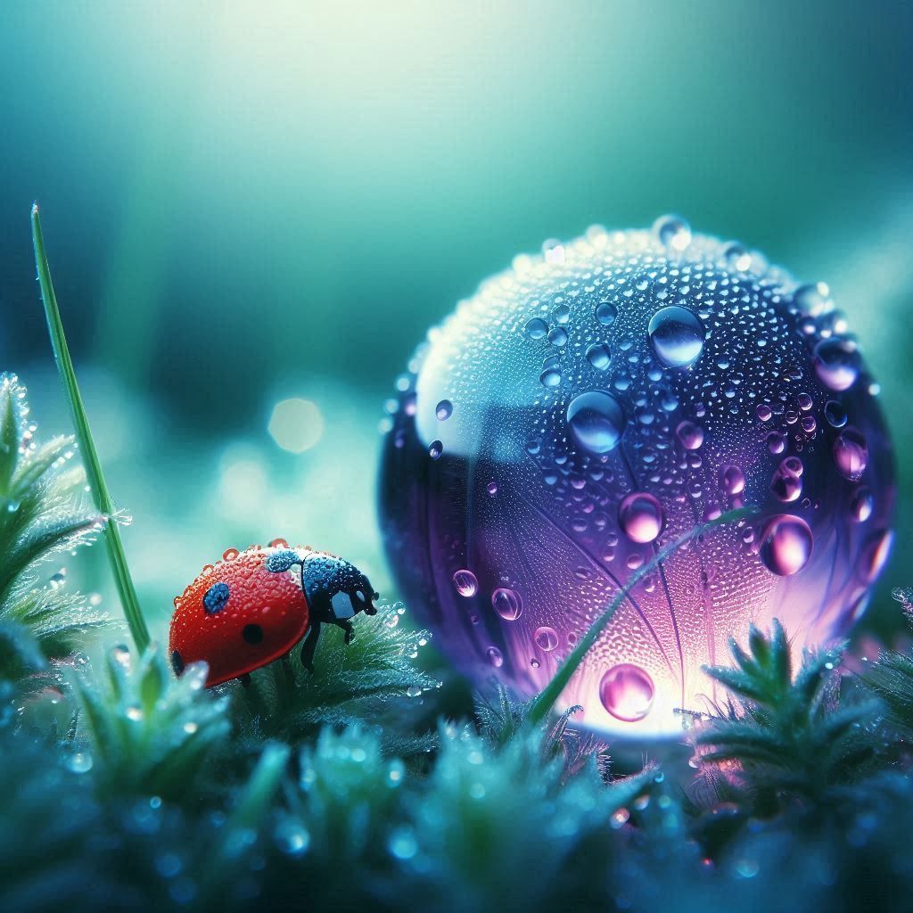 Purple glass beads on the grass