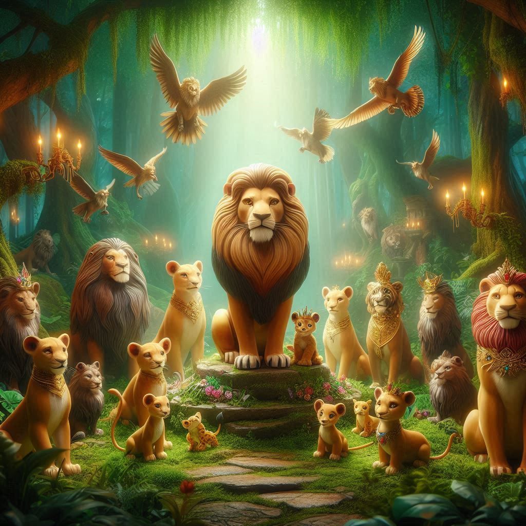 the lion king with his subjects