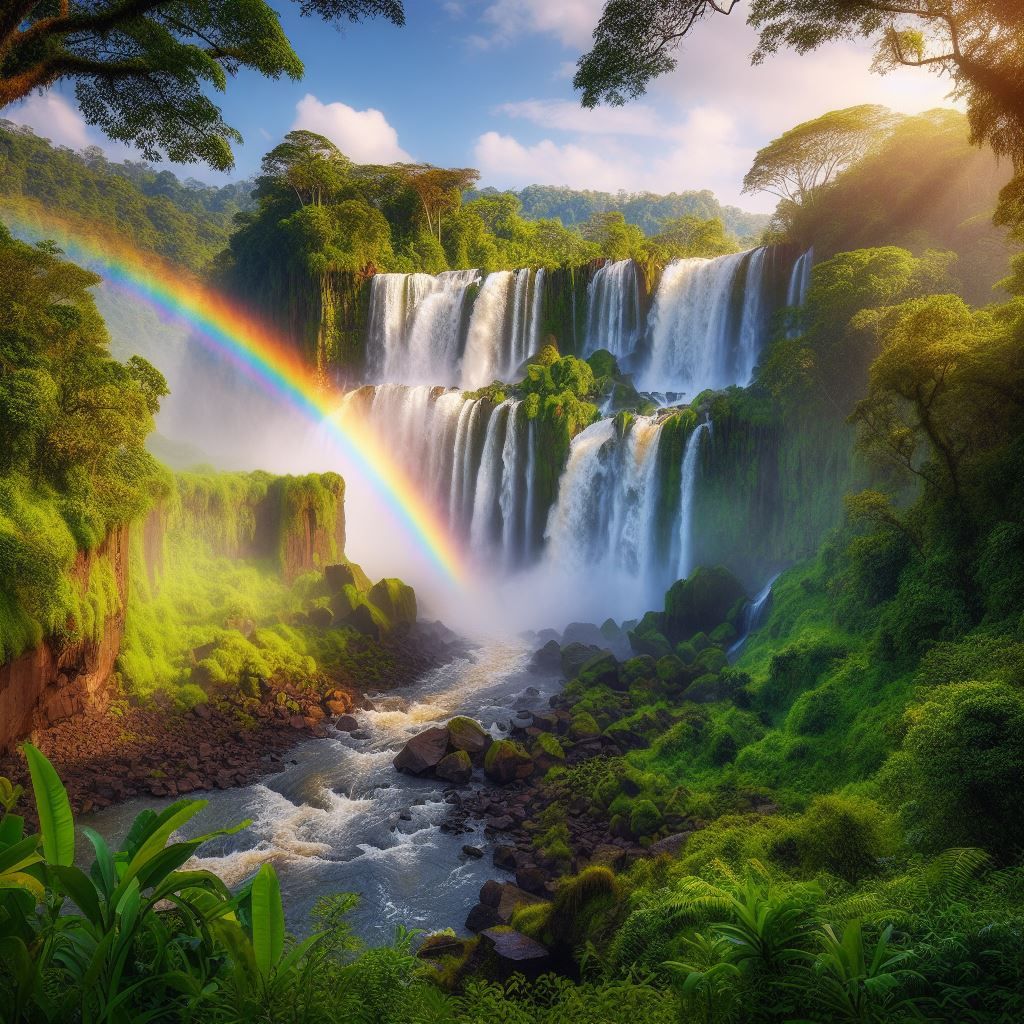 a beautiful forest with rainbows and valleys