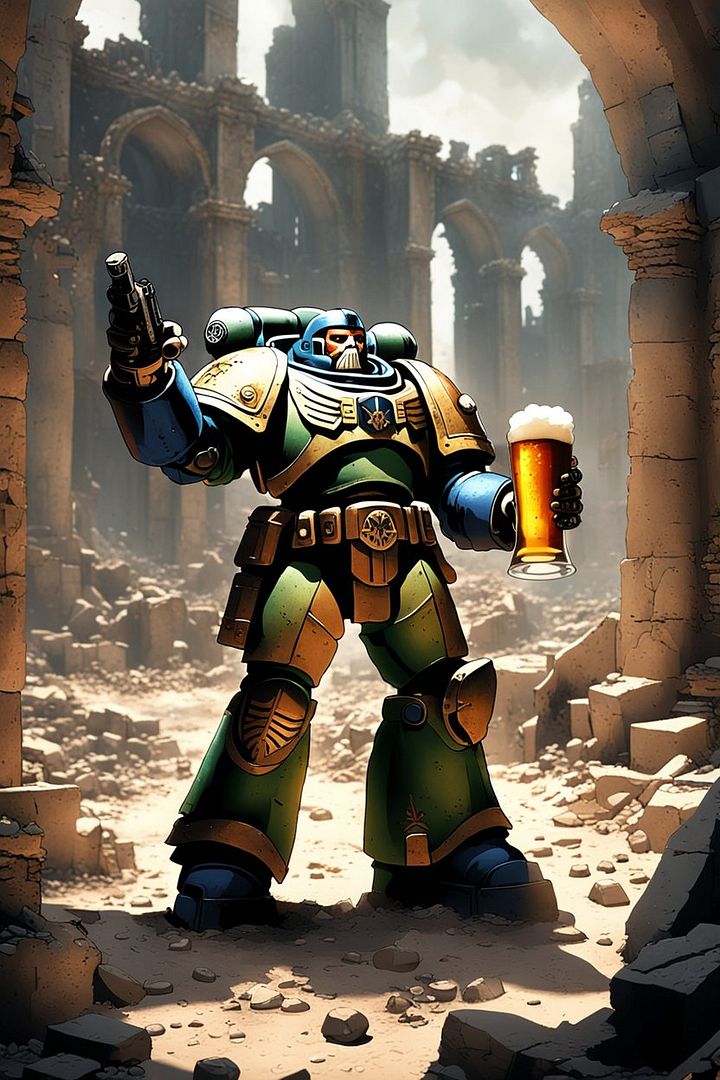 [s_1521885308]-[gs_9]-[is_75]-[u_0]-[oi_3]-[m_bc8-alpha-nov-3]-a_spacemarine_holding_one_glass_of_beer_inside_the_ruins_of_a_warhammer_40k_battlefield