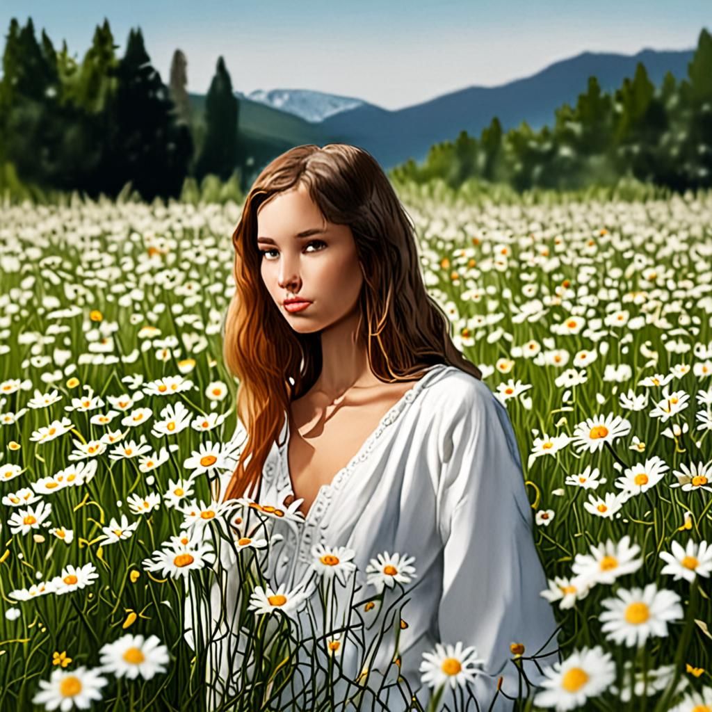 Girl among daisies