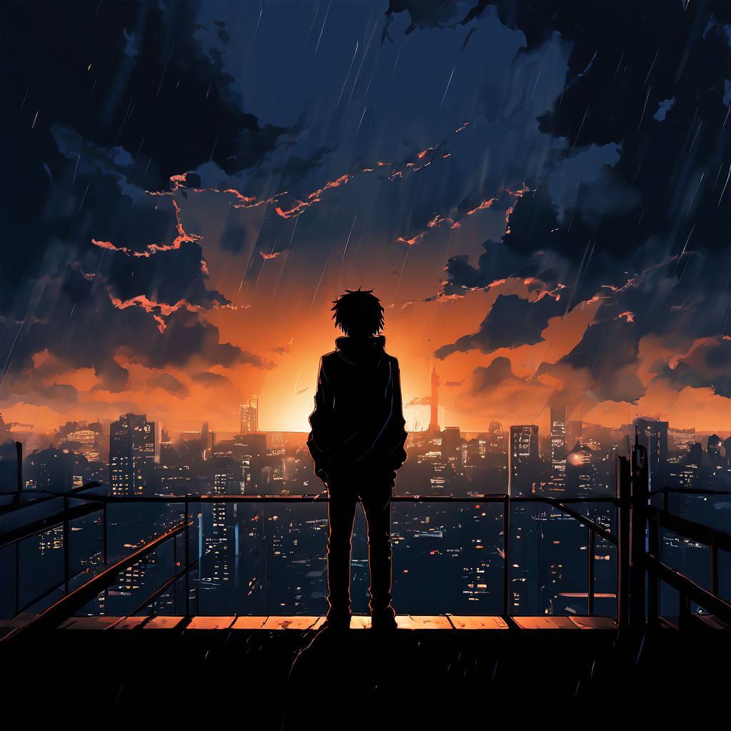 at-the-top-of-a-building-the-silhouette-of-a-young-man-in-the-vastness-of-a-rainy-night-anime