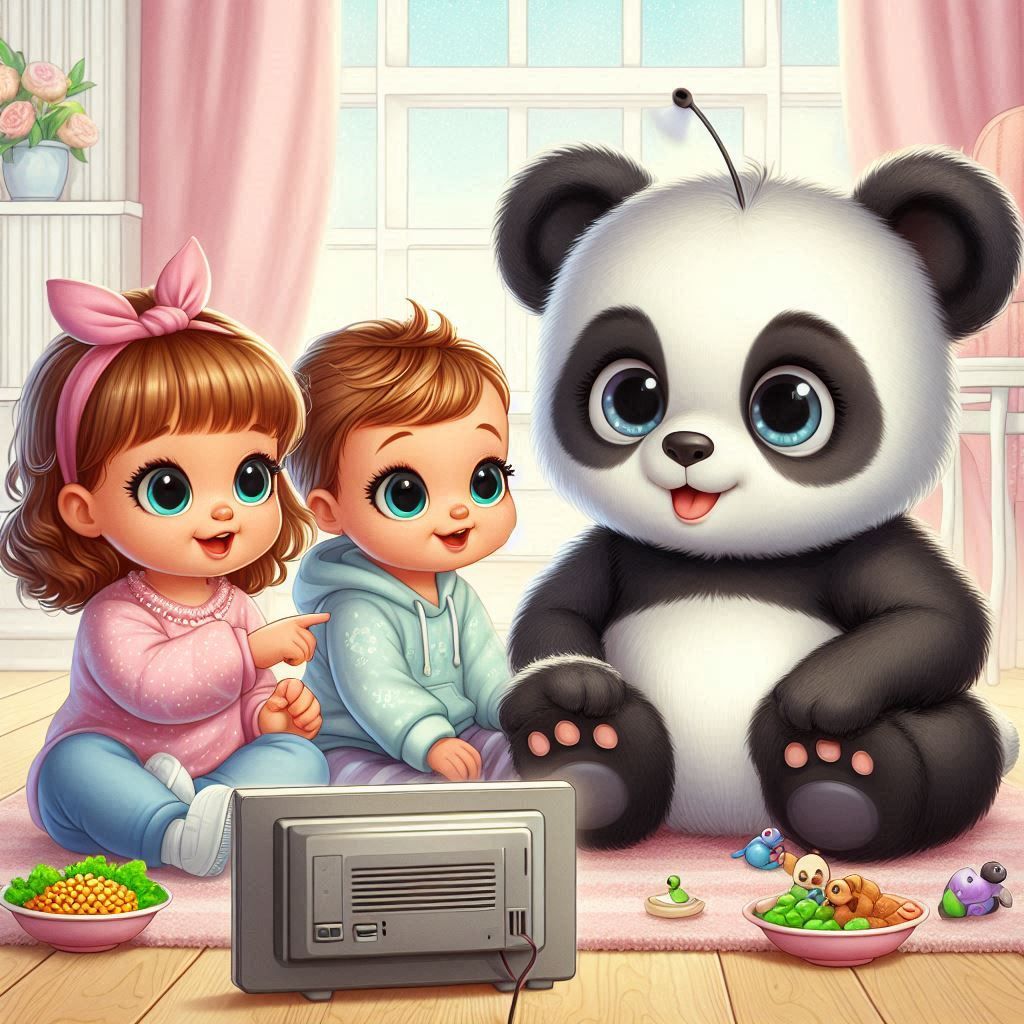 Baby Panda Watching TV With Baby