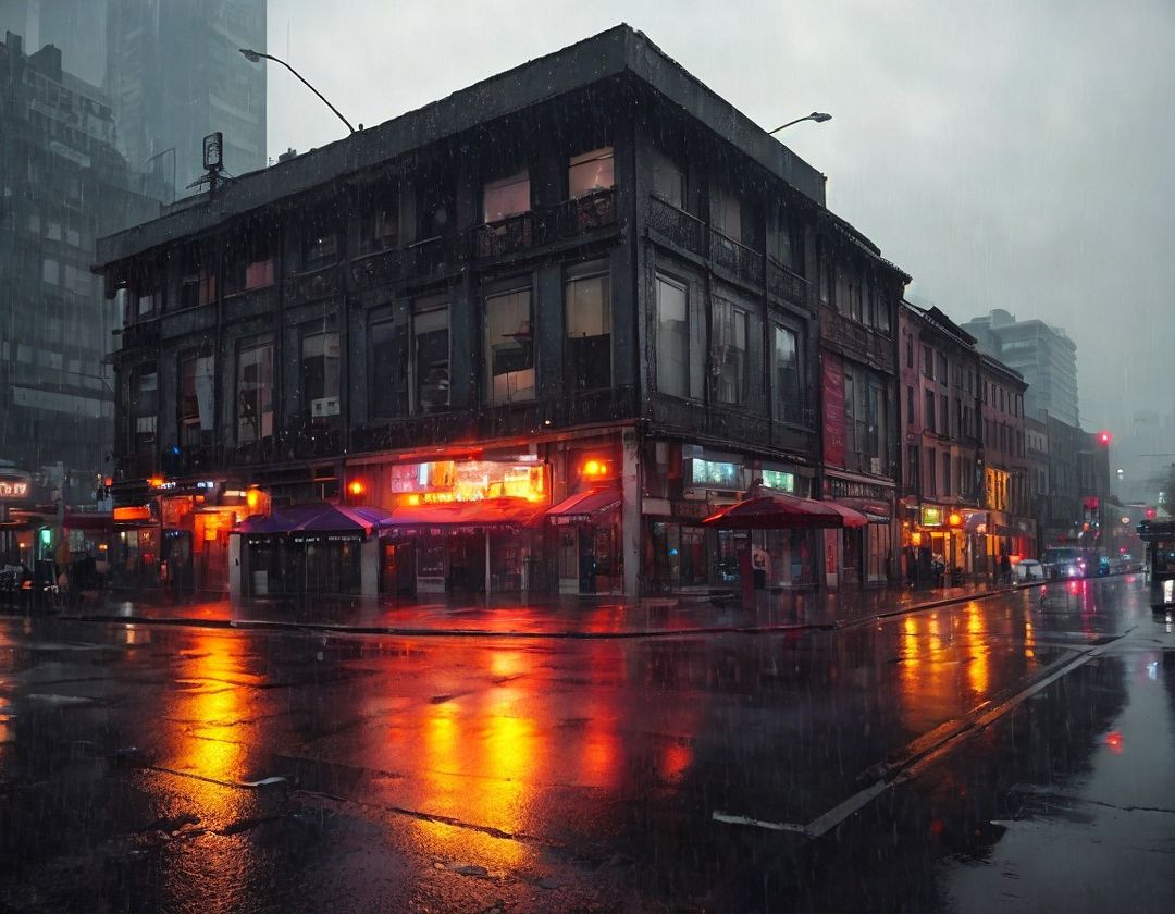 rainy night street in the city