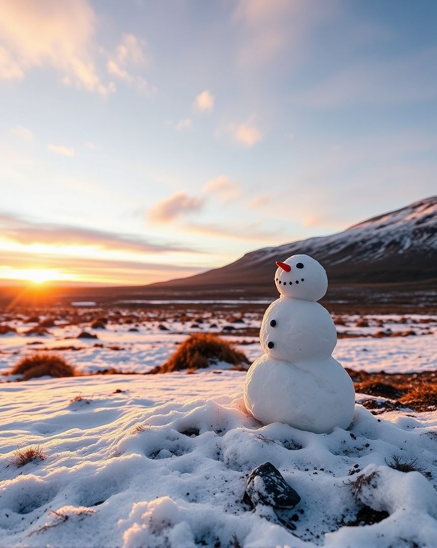 sunrise with snowman