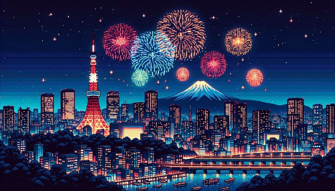 Summer Fireworks Over Tokyo