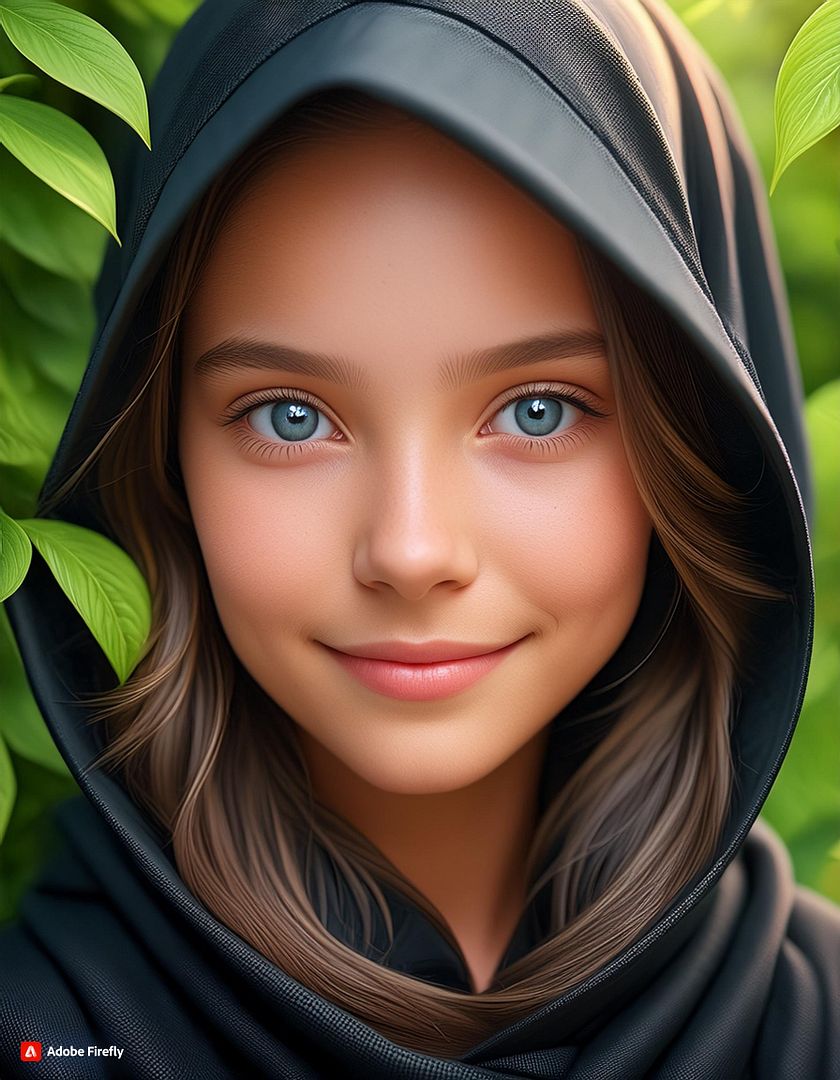 a girl with a black hood on her head