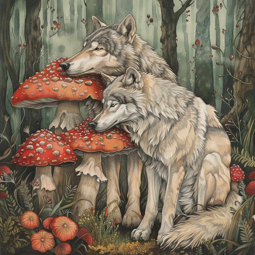 Gentle Wolves living in harmony with Mushrooms