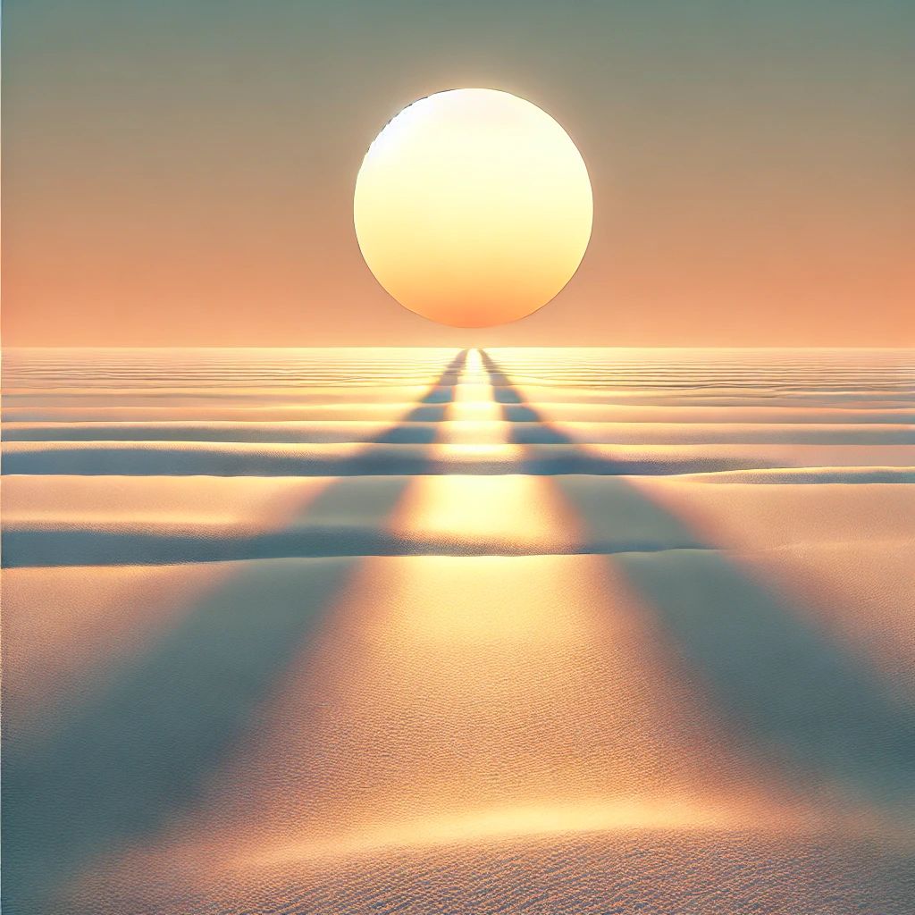 sun setting over a snowy plain