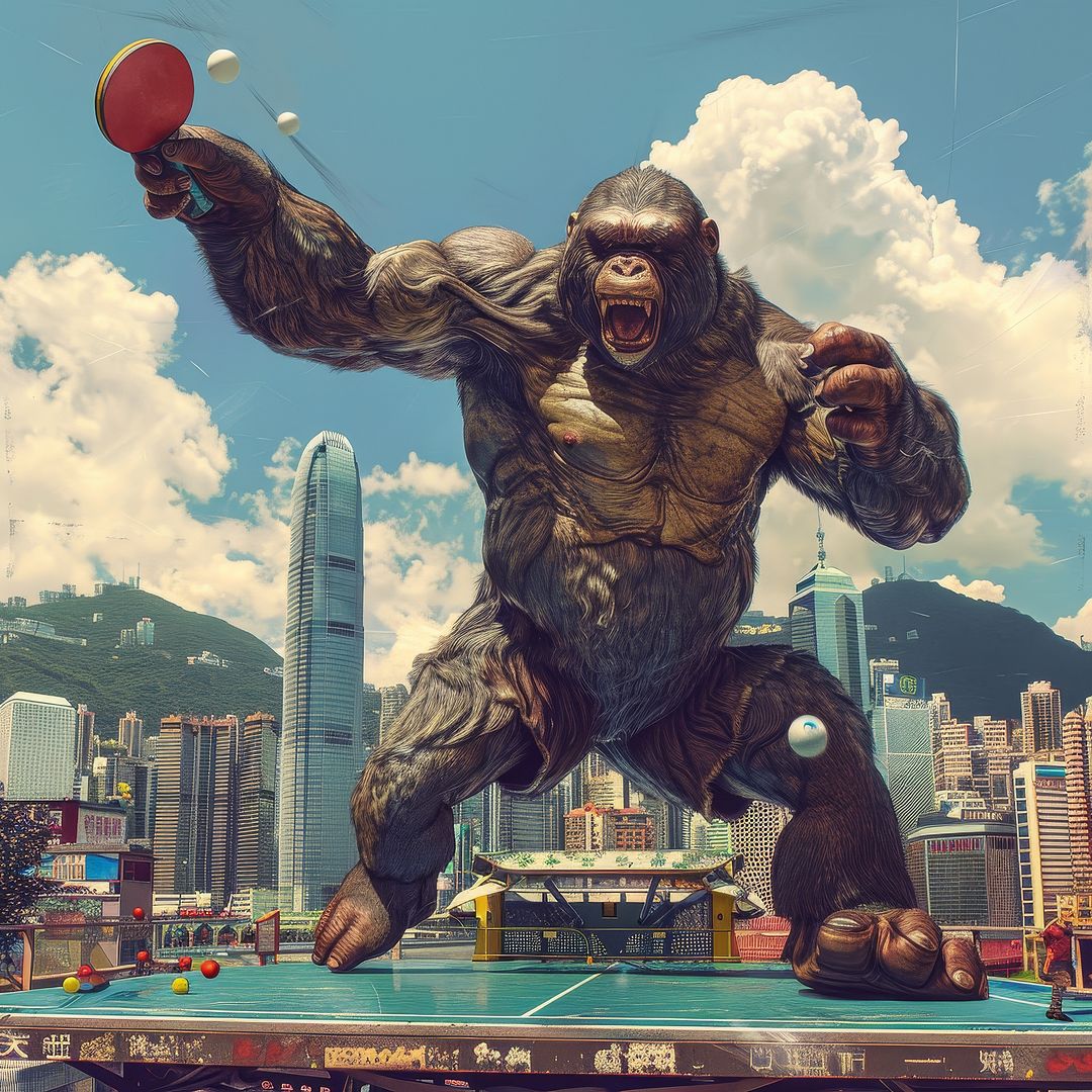 King Kong playing Ping Pong in Hong Kong