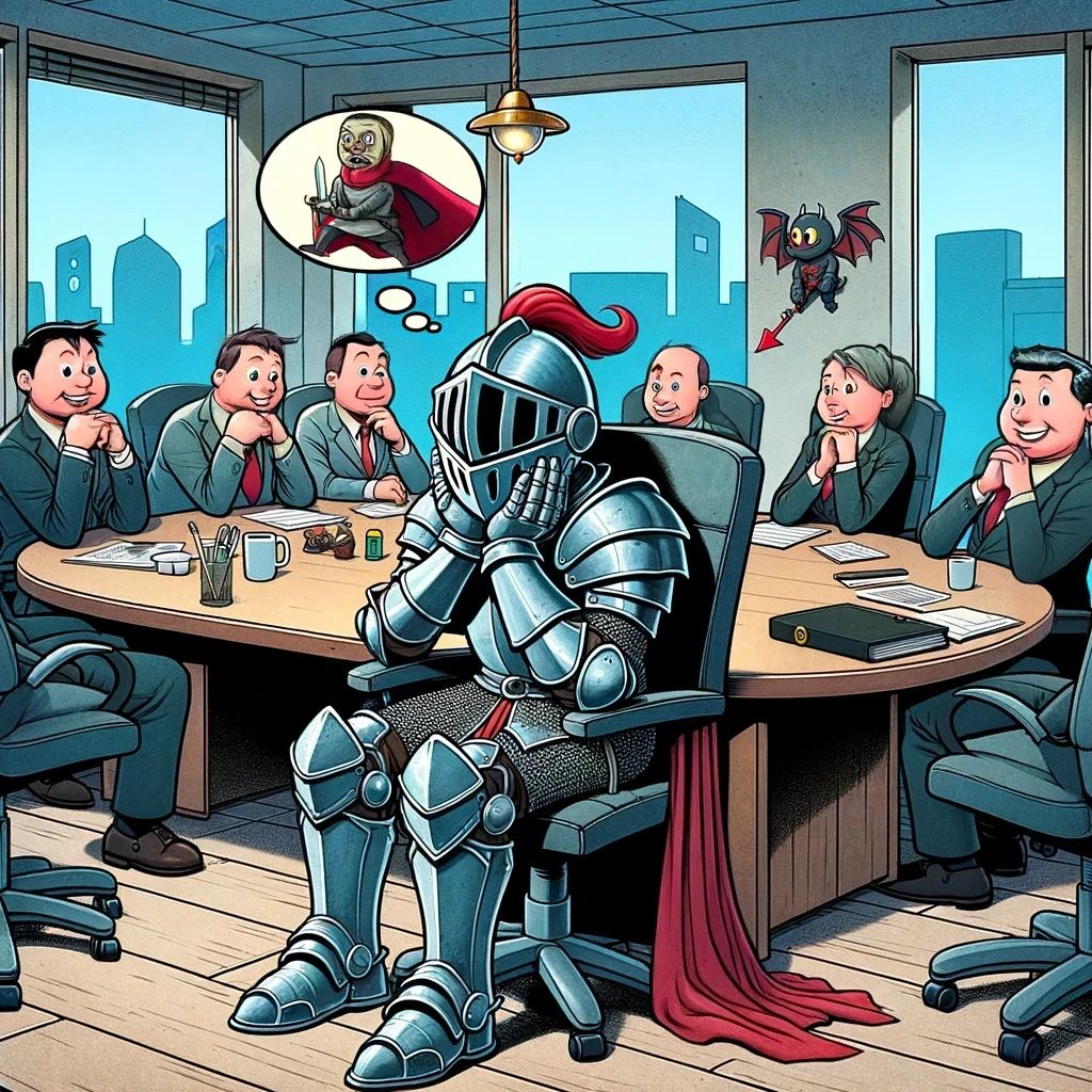 Our Super Friendly Knight is bored of all day's meetings