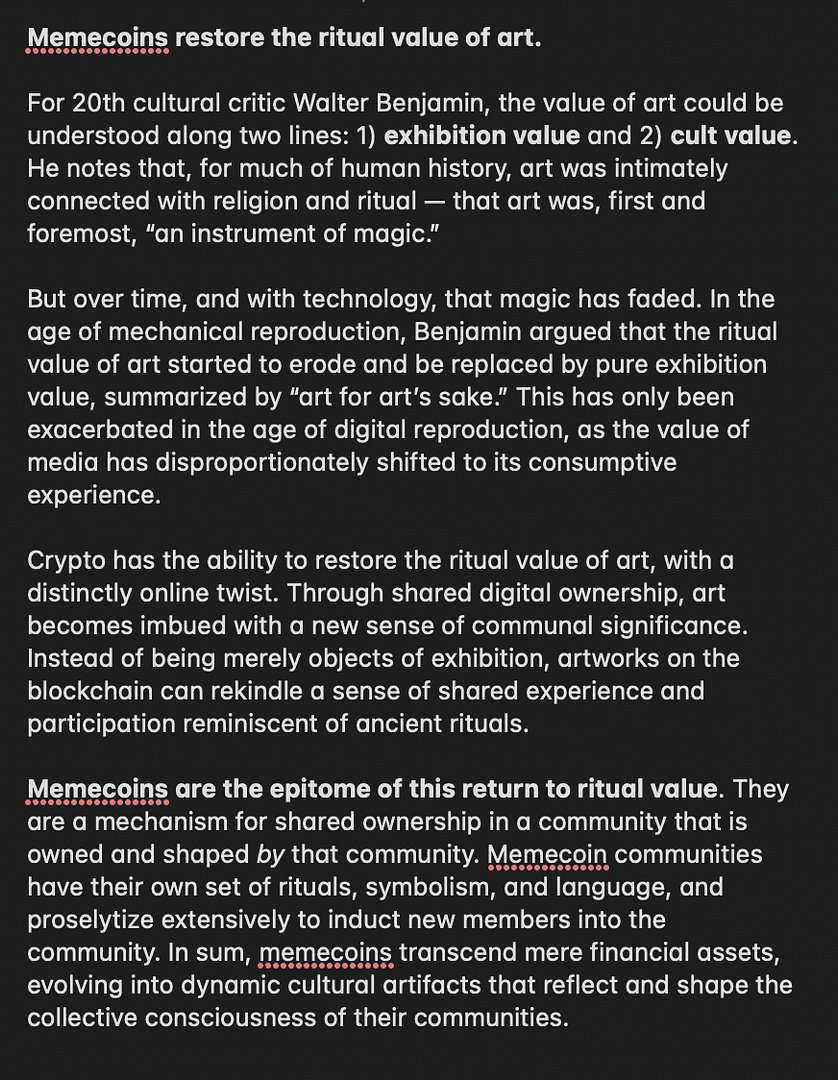 Memecoins restore the ritual value of art