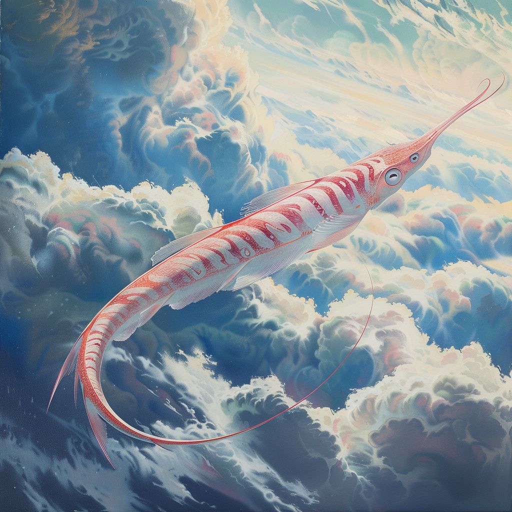 Oarfish flying through the sky