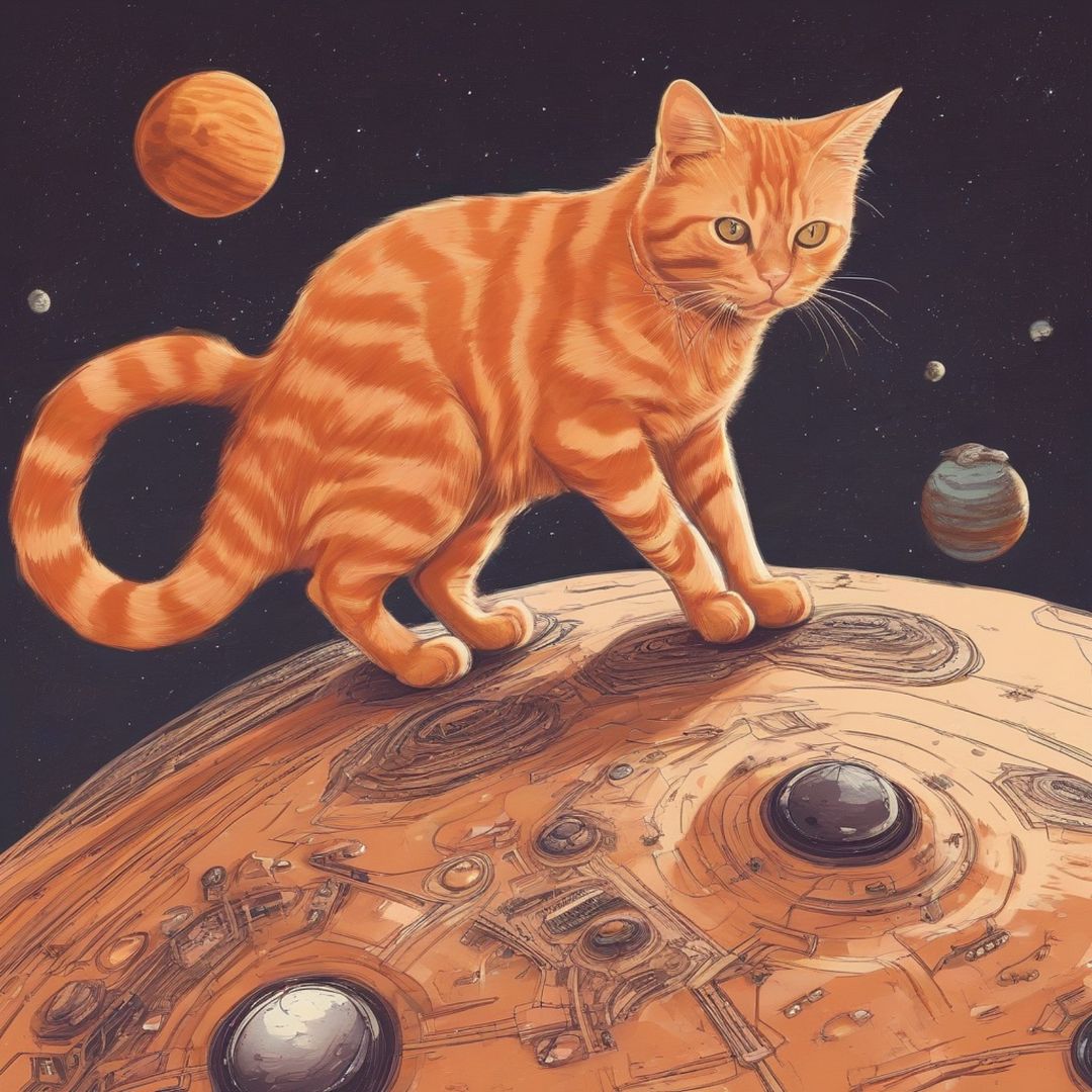 cat on orange planet