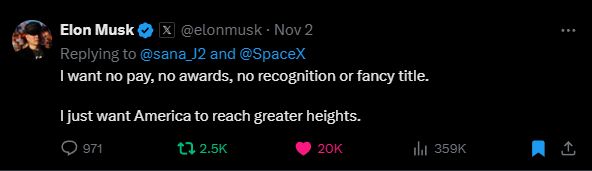 Elon Musk just want America to reach greater heights.