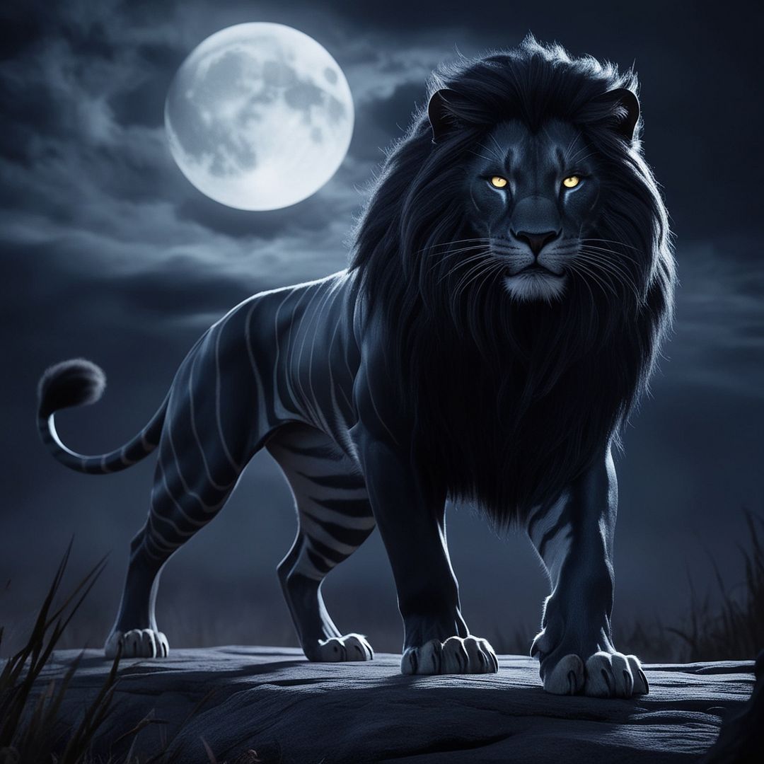 Lion at full moon